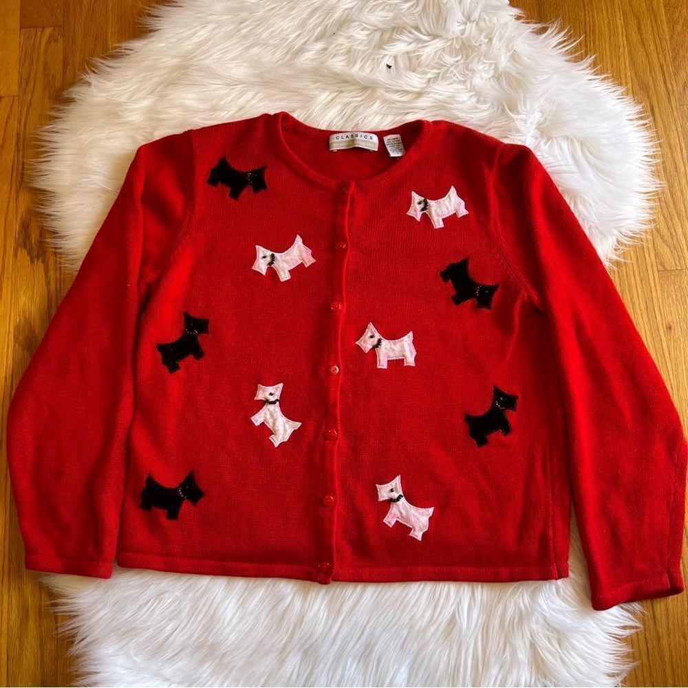 Vintage Marissa Christina Classics Westies and Scotties Sweater L Grandma Core